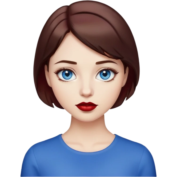 Girl with short hair brown, dark red lipstick and blue eyes emoji