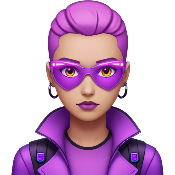 neutre gender neon cyberpunk light purple, I don't want you to use props, não utilizar óculos emoji