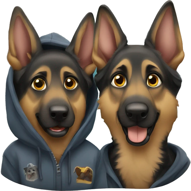 Two german shepherd dogs wearing hoodie emoji