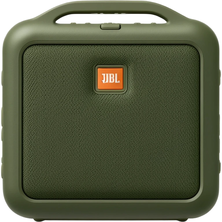 Simple JBL Go Clip 4 portable speaker, military green color, minimal design, iOS emoji style emoji