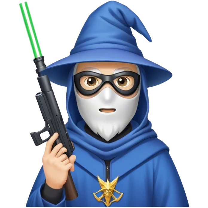 wizard with ski mask on and gun with laser beam emoji