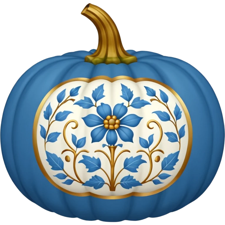 Blue and white floral toile pumpkin with gold stem  emoji
