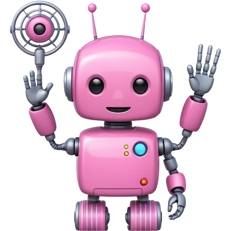 pink cute robot, antenna on head, waving emoji