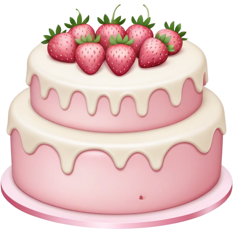 Light Pink strawberries and cream birthday cake  emoji