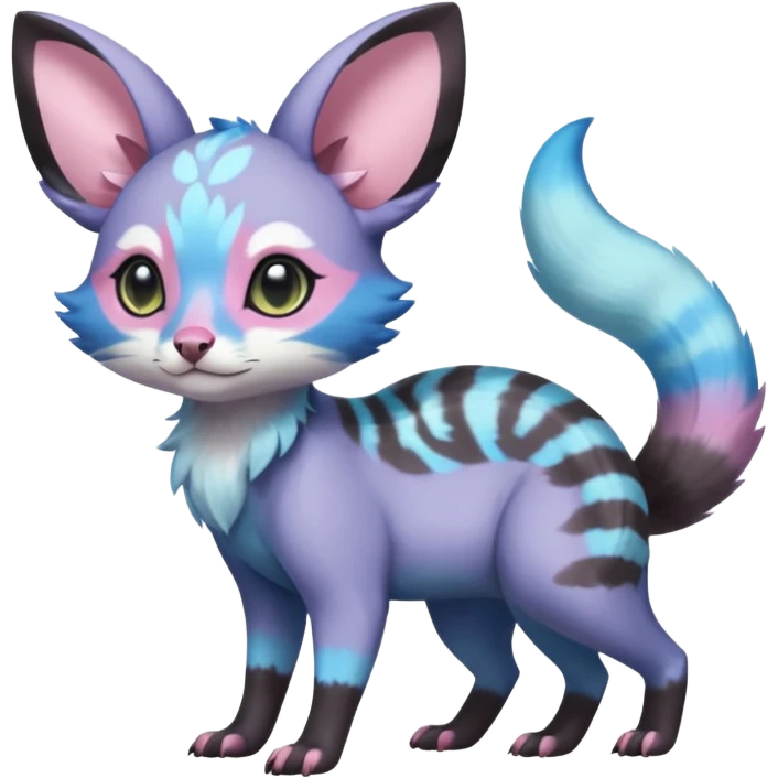 Rare realistic cute adorable epic aesthetic colorful Amaura-Sylveon-Civet-Genet-species-Fakemon-hybrid-creature, with markings, full body emoji