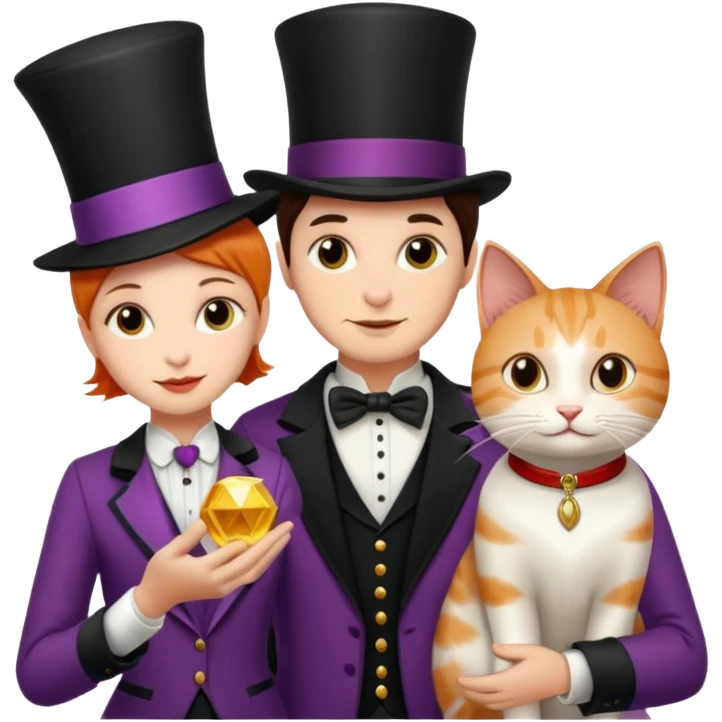 magician couple and their pet cat emoji