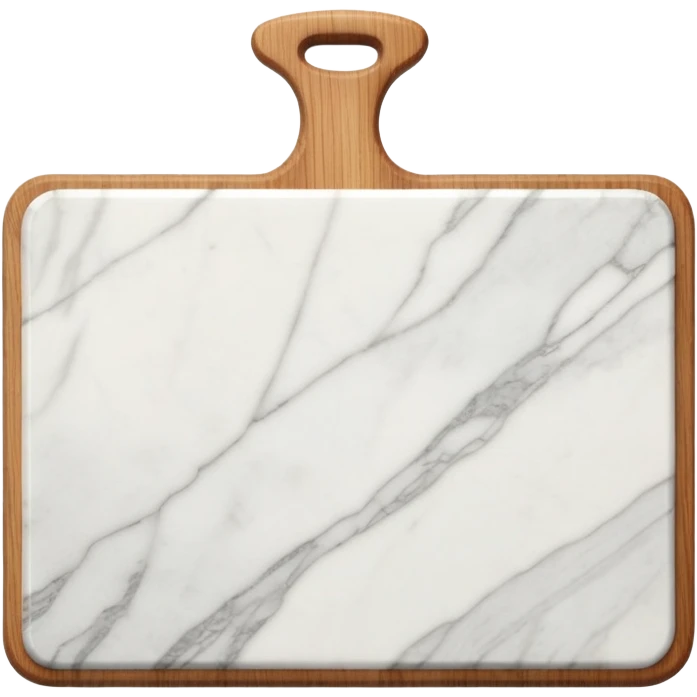 white marmor cuttingboard with a wooden grip all along the top side emoji