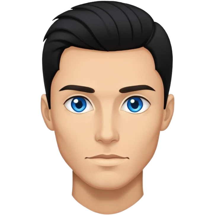 Man with sexy black hairstyle and blue eyes. Skinny face with cheekbones emoji
