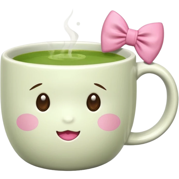 Make a cup of match tea in a mug with a bow on it emoji