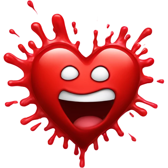 Heart with exploding red goo going out from heart emoji