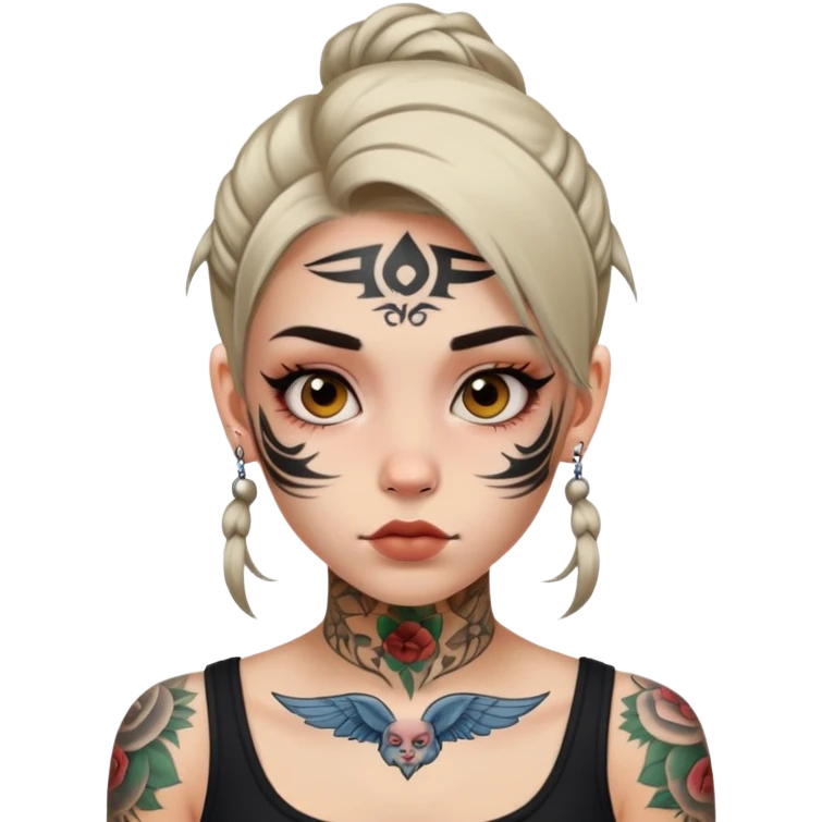 girl with face tattoos, neutral expression emoji