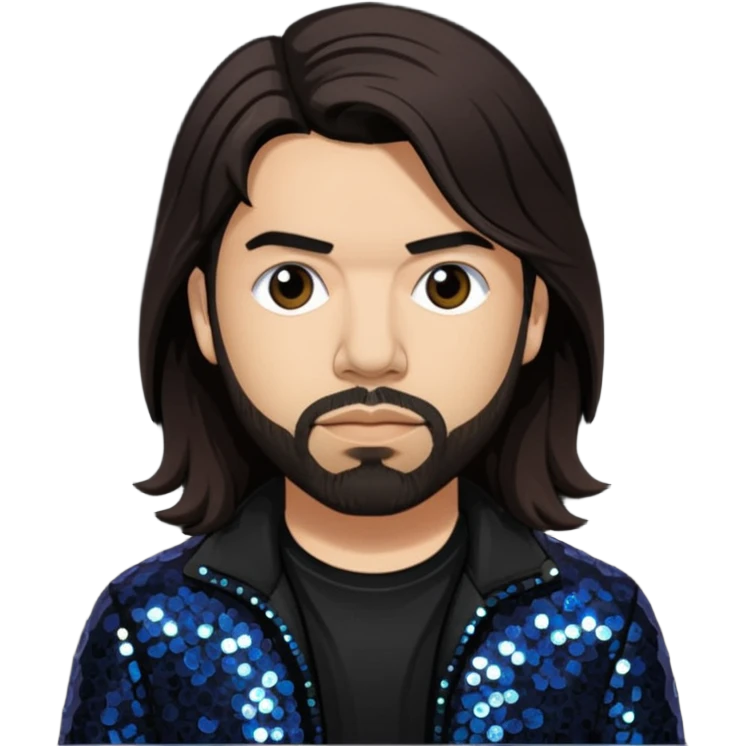 Stephen Carpenter from Deftones with long dark brown hair, light skin, black sequin outfit emoji