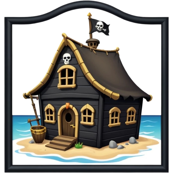 old pirate's house with skull flag emoji