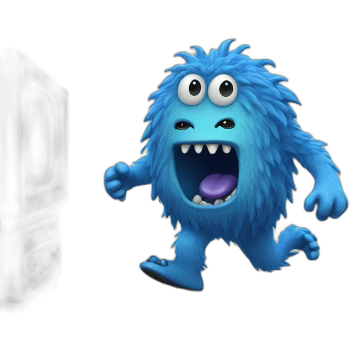 blue monster stepping out of an old tv emoji emoji