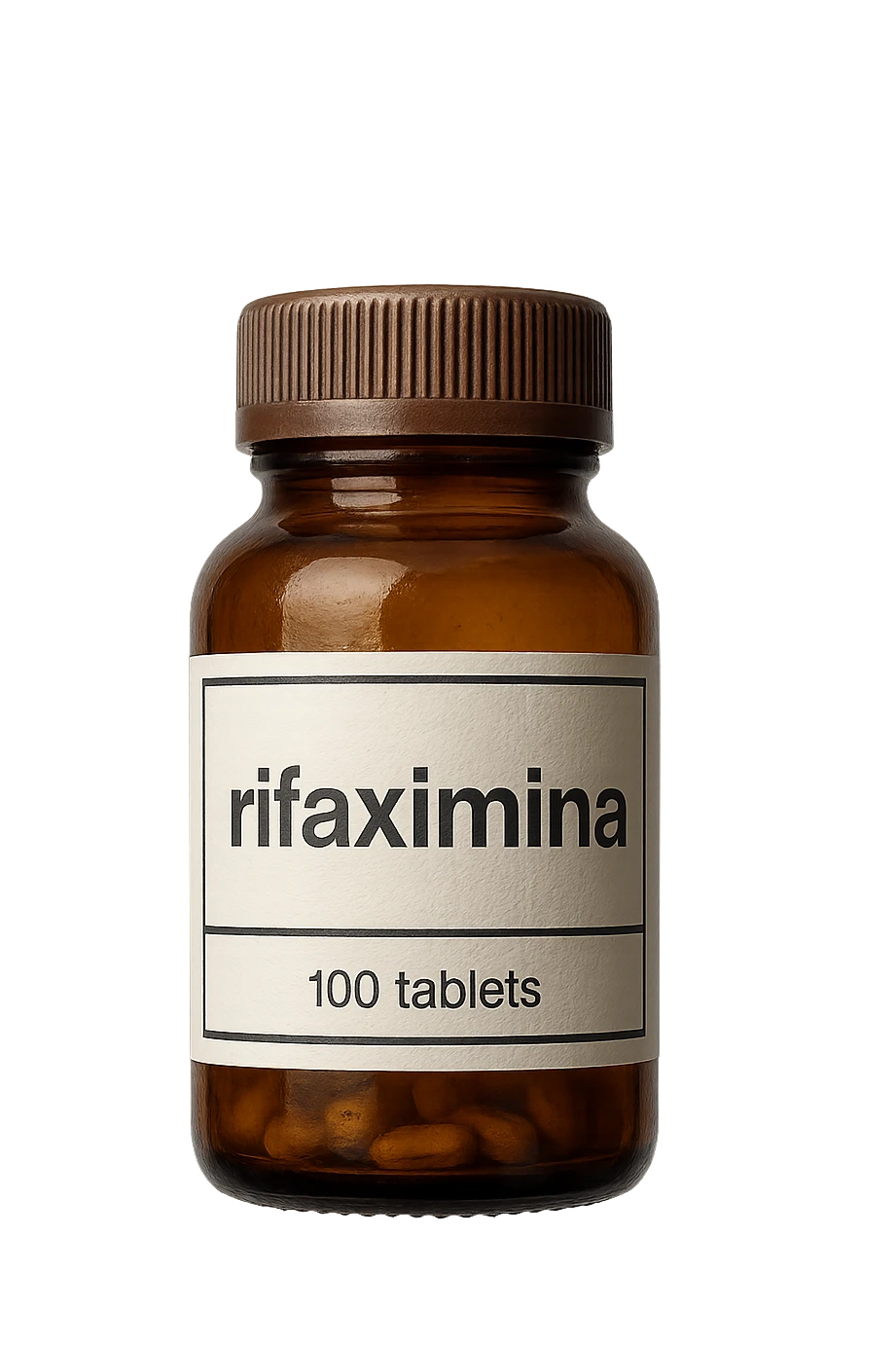 barattolo di medicinale con la scritta "rifaximina" sull'etichetta fluttua in aria, iperrealistico 4k emoji