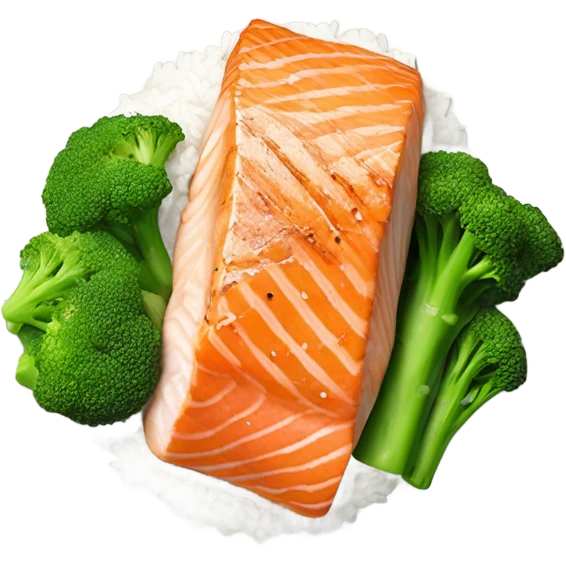 Healthy meal with salmon broccoli and rice emoji