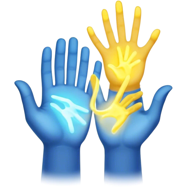 a hand being held by a glowing blue hand and a glowing yellow hand souls emoji
