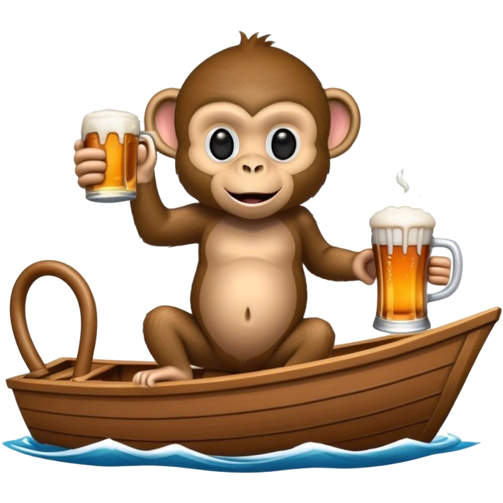 Monkey riding a boat with a cup of beer emoji