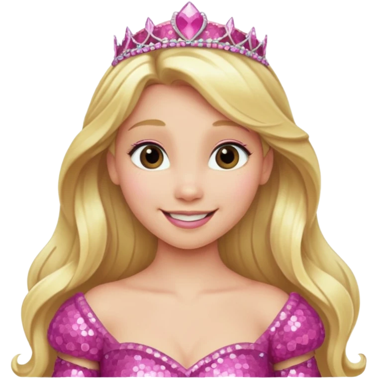 Aurora from Disney Princess with long blonde hair, pink sequin outfit emoji
