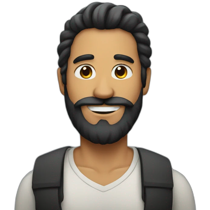 person with black long beard looks happy emoji