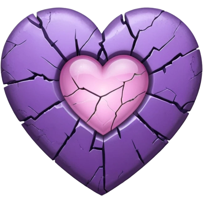 Cracked purple heart with a broken light pink showing through the crack emoji