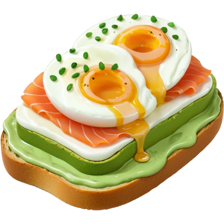 avocado toast with salmon and pachot eggs, under green cream  emoji