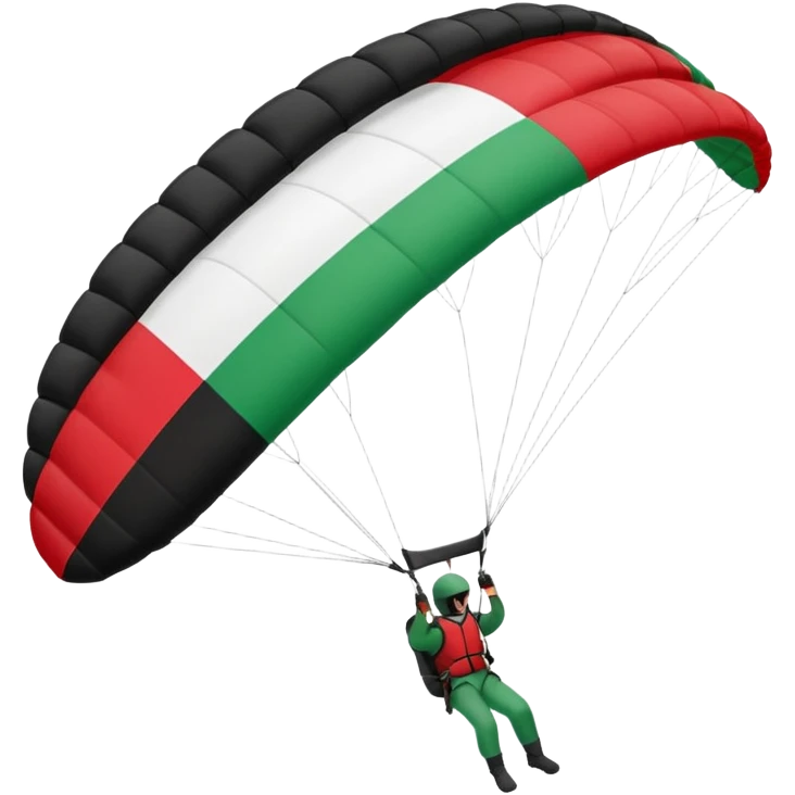 a paraglider flying a palestinian flag wing, respect scrupulously the correct shapes and colours of the palestinian flag, try again emoji