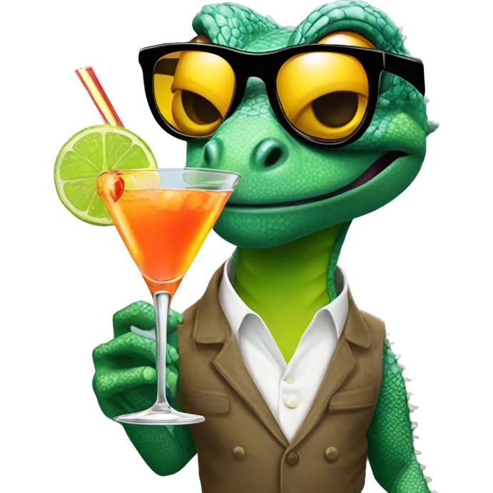 lizard wearing sunglasses holding cocktail emoji