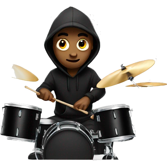 guy with black hoody shrugging while playing drums. emoji