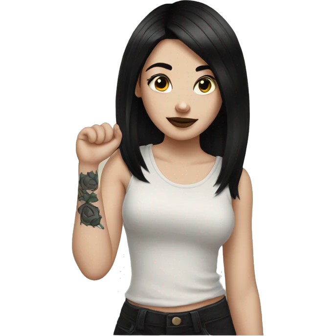 Pale girl with black hair arm tattoos emoji