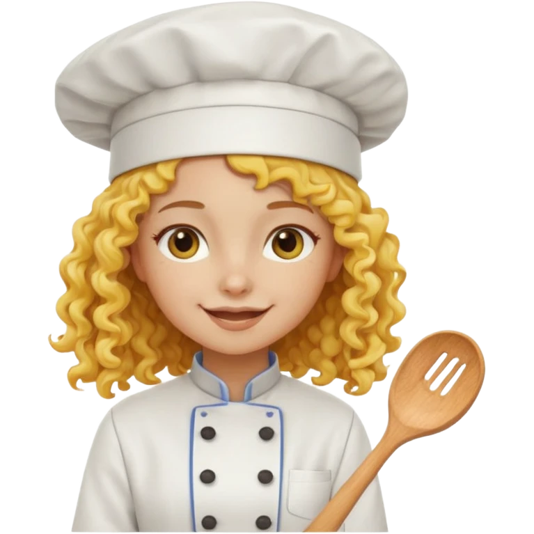 girl, yellow Long curly hair, happy, wearing chef uniform and chef hat emoji