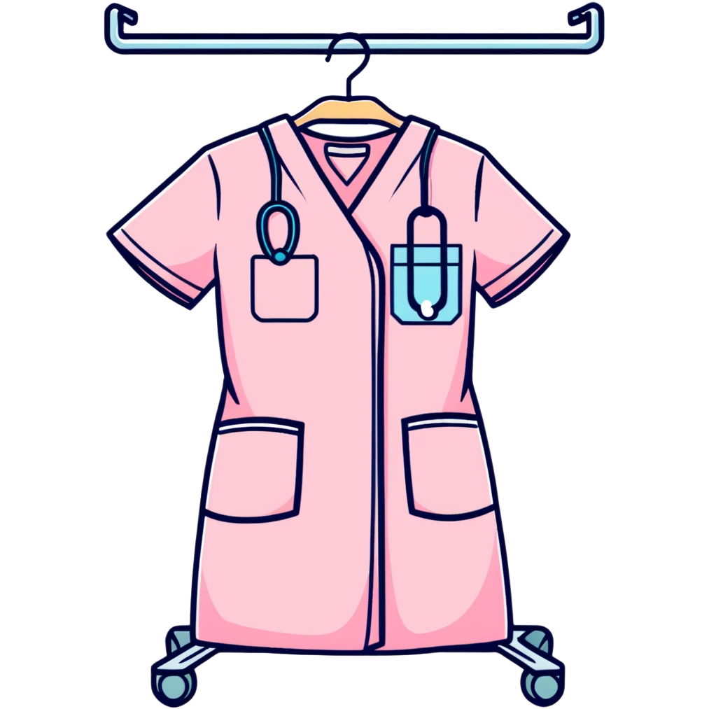 light pink medical scrubs uniform hanging on rack without any person emoji
