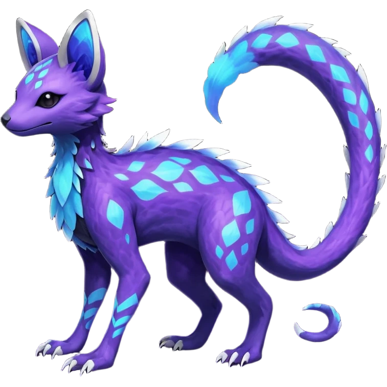 Rare realistic purple indigo violet nebulae shiny sparkly dark-neon glowing bioluminescent edgy badass epic pretty beautiful handsome gorgeous aesthetic colorful vibrant Vernid-Trico-species-Fakemon-creature by LiLaiRa, 4 legs, 1 tail, random markings, (full body) emoji