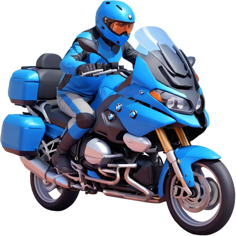 blue BMW RT1200 touring motorcycle with rider on open road emoji