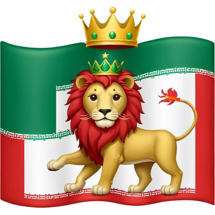 Please make me the flag of the lion and the sun with the crown of Iran, which is green from the top, white in the middle and red bottom. emoji