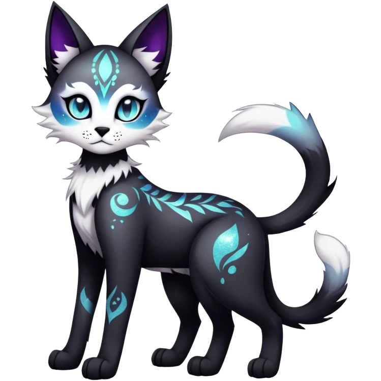 Cool edgy gothic Falvie-Fionbri-creature-sparkle-feline-fursona, full body, with random markings emoji