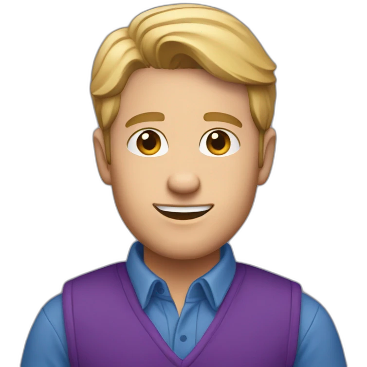white male in blue fleece vest and purple button up shirt emoji