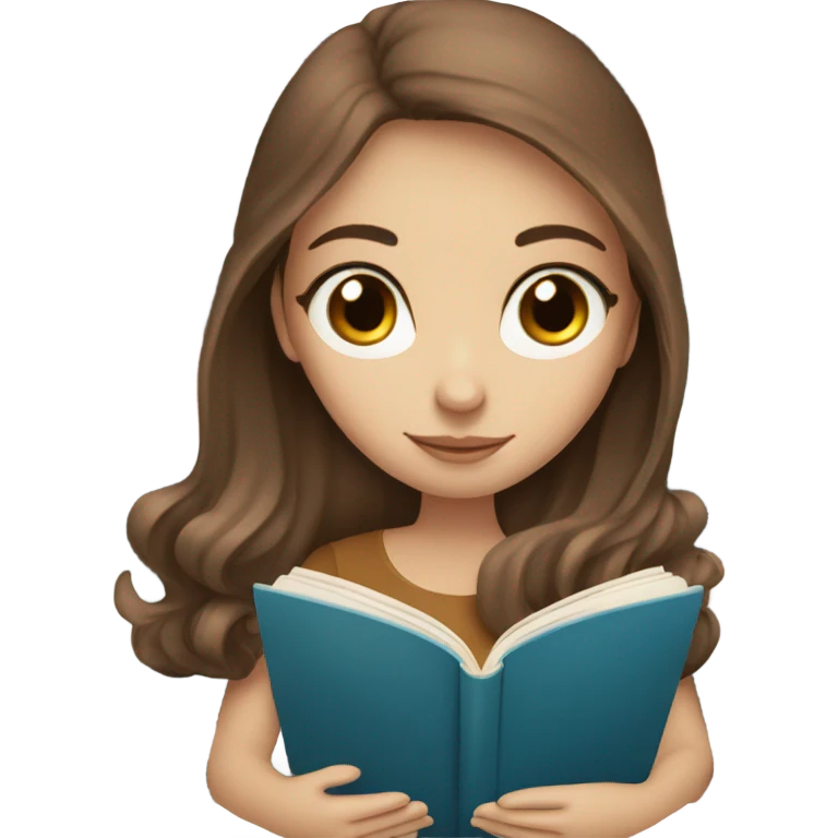 White girl with long brown hair blue eyes reading a book emoji