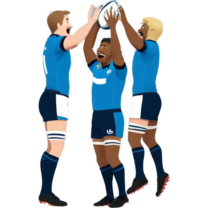 two rugby players lifting another player to catch a ball in a lineout, all players wearing blue kit emoji
