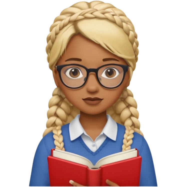 A student, girl, brown skin, braid blonde hair, wearing glasses, hold red book in front of their chest emoji