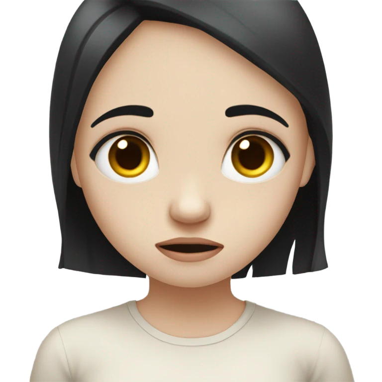 Pale girl black hair sad and crying and heart broken emoji