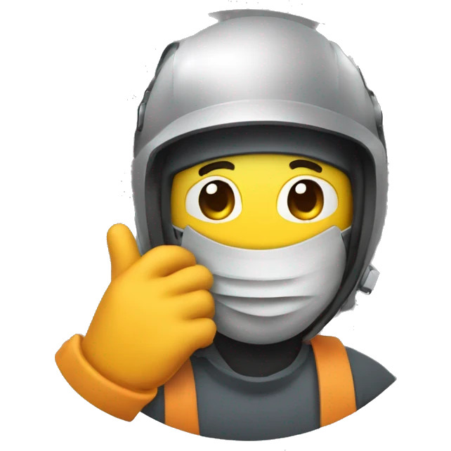 The welder lifts his mask and says hello emoji