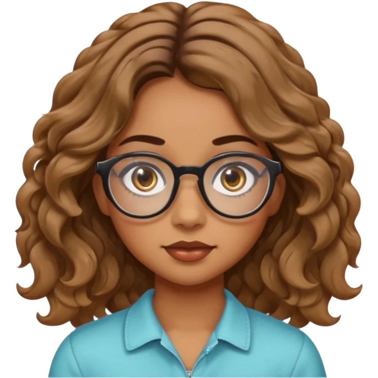 girl with wavy hair, almond shaped eyes, birthmark near her eye, tan, with swag, and glasses emoji