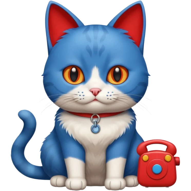 Cat with no ears head blue body blue with gadget red tail creator in fujiko pro emoji