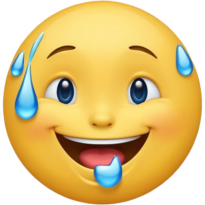Emoji, yellow round laughing face, blue tears of joy on it  emoji