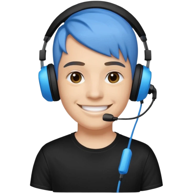 black streamer with blue gaming head set emoji