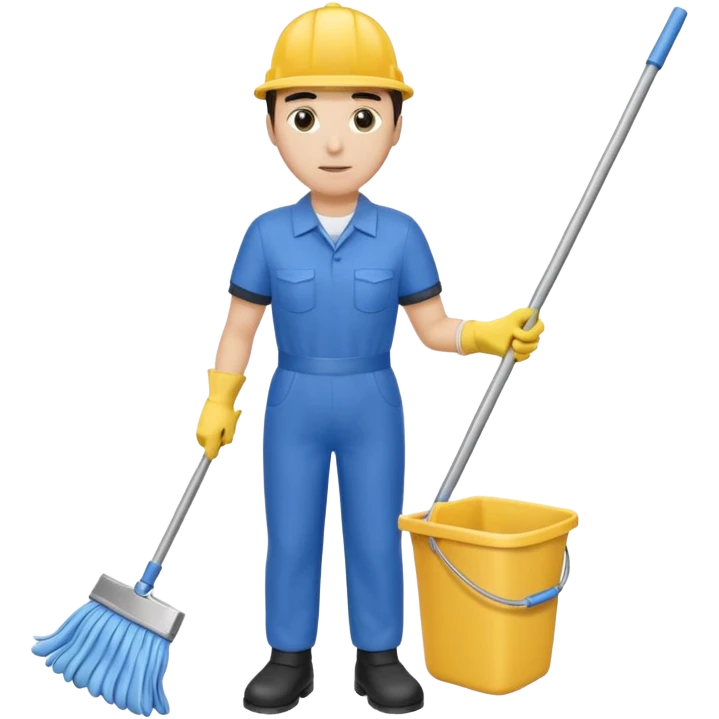 Custodian with yellow rubber gloves, mop emoji