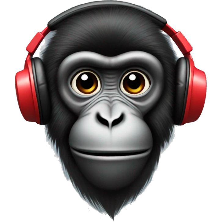 Monkey with black fur with red headphones emoji