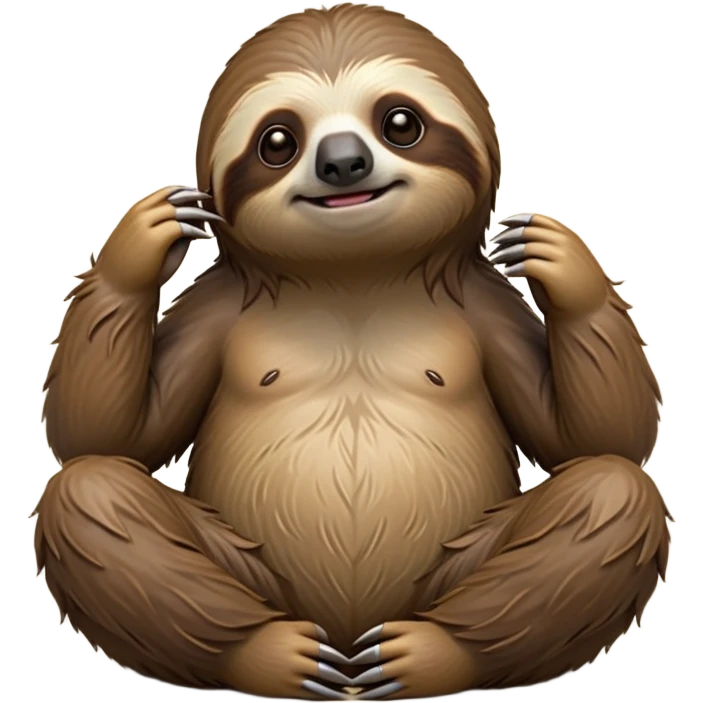 cinematic-sloth-realistic-full-body-sitting-emoji,-long-curved-claws-clinging,-thick-shaggy-brown-fur-slightly-ruffled,-head-tilted-dramatically,-slow-blinking-eyes-filled-with-serene-wisdom,-simplified-yet-realistic-focused-features,-highly-detailed,-glowing-with-an-almost-sarcastic-glow emoji