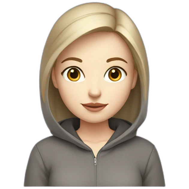 girl with computer,beautiful girl with short hair with computer, programming,blue eyes,white skin, makeup, hoodie,short light-brown hair emoji